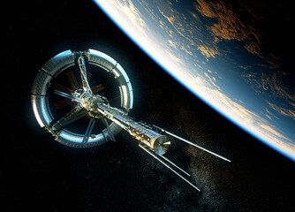Wall Mural - new international space station orbiting planet earth