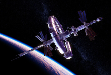 Wall Mural - New Big Space Station Orbiting Planet Earth