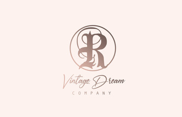 R brown pastel color alphabet logo letter icon. Vintage design concept for company and business. Corporate identity with unique retro style