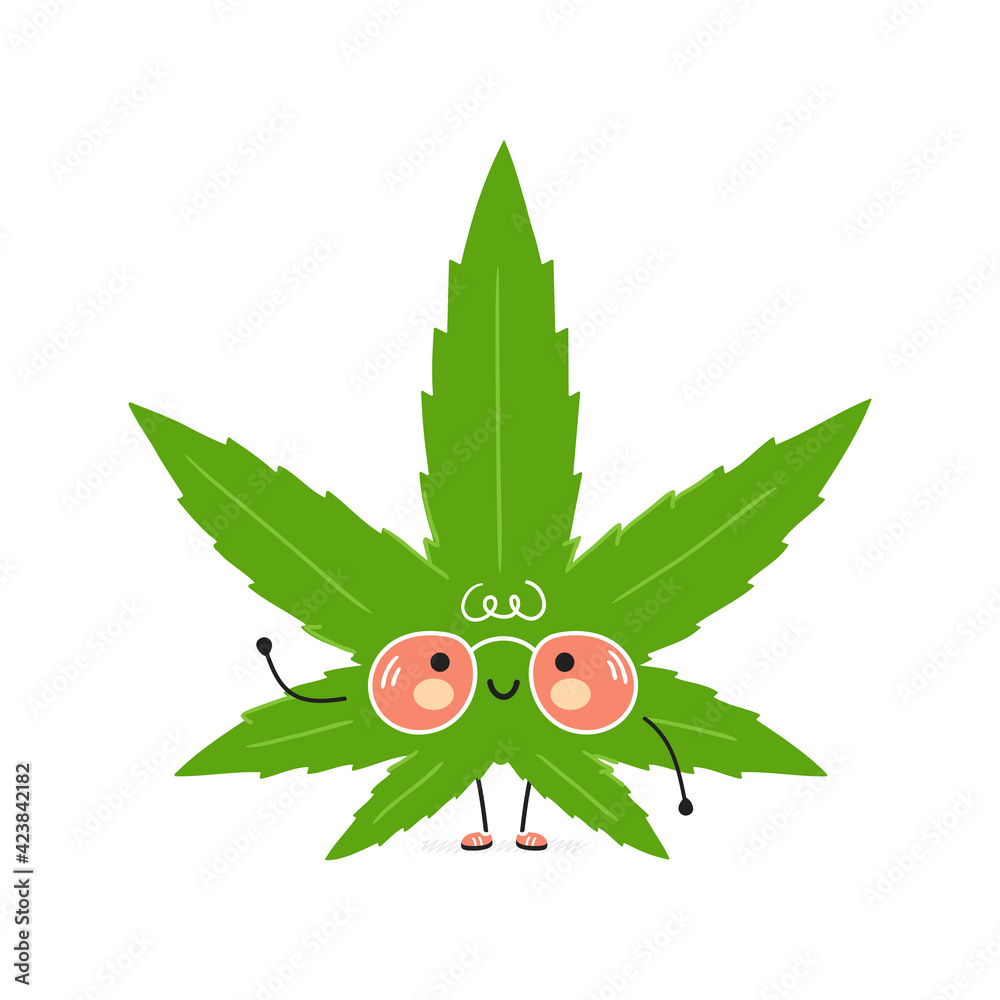 Cute funny Weed marijuana leaf character. Vector hand drawn cartoon ...