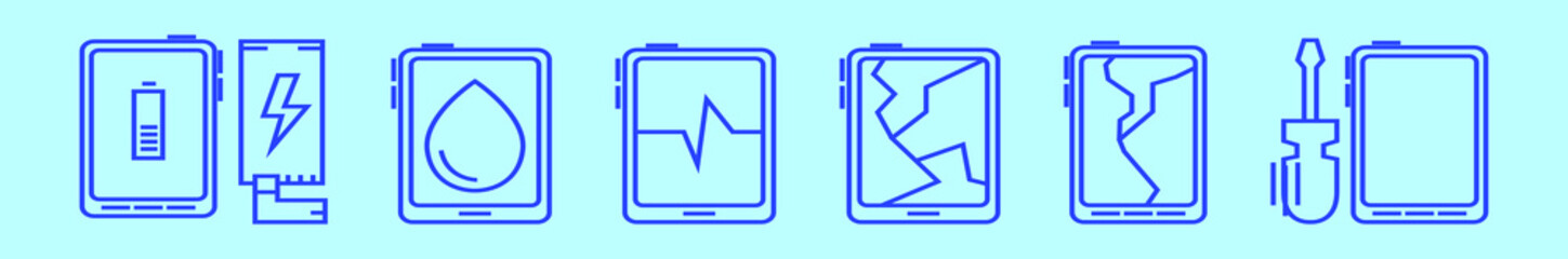 Wall Mural - set of phone repair cartoon icon design template with various models. vector illustration isolated on blue background