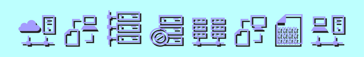 Wall Mural - set of server rack cartoon icon design template with various models. vector illustration isolated on blue background