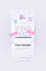 Poster - businessperson hands analyzing charts and graphs on laptop screen data analysis process stock exchange concept
