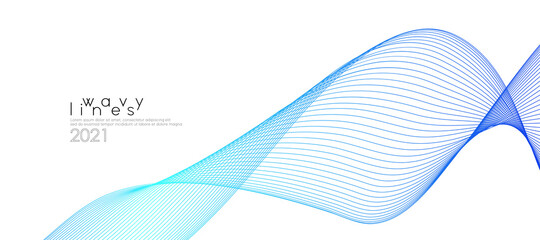 Poster - Abstract blue wave background. Modern wavy lines gradient color composition isolated on white background. Vector