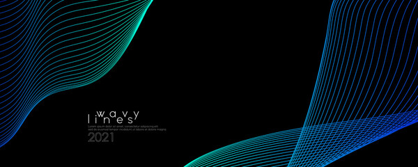 Poster - Abstract blue wavy lines background. Modern long banner element concept for business presentation and technology. Vector