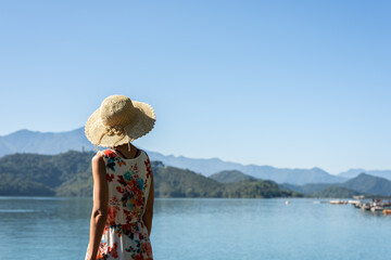 Sticker - Asian woman at Sun Moon Lake