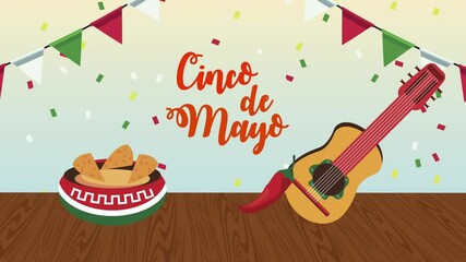 Poster - cinco de mayo lettering with guitar and nachos