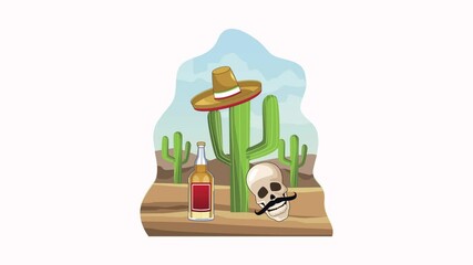 Canvas Print - mexican celebration with skull and mariachi hat in desert