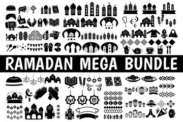 Wall Mural - Ramadan vector. Ramadan clipart element silhouettes. Ramadan Symbol. Islamic clip art elements bundle. Silhouette
