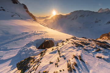 Wall Mural - Beautiful winter views of the High Tatra Mountains with tourists, skiers and amazing states of nature
