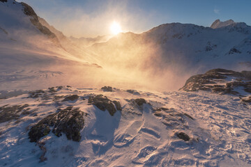 Wall Mural - Beautiful winter views of the High Tatra Mountains with tourists, skiers and amazing states of nature