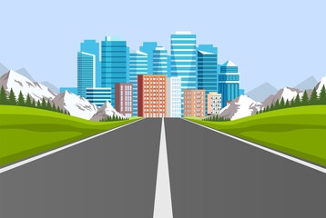 Wall Mural - Road way to city buildings on horizon