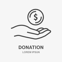 Poster - hand with a coin line icon.