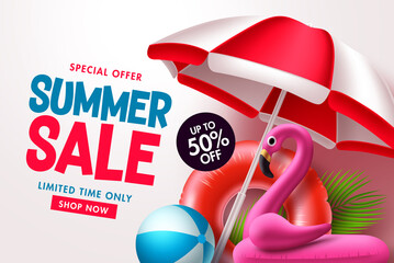 Summer sale vector banner design. Summer sale in white blank space for text with tropical elements discount price for seasonal sale. Vector illustration. 