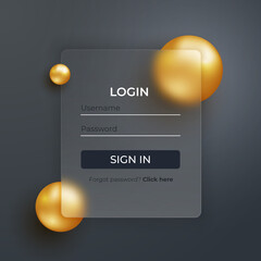 Glassmorphism concept. Glass effect login page. Mobile app login and signup UI concept. Blurered sign up form design