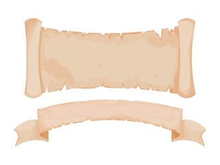 Wall Mural - set parchment, scroll papyrus, antique paper blank in cartoon style isolated on white background. fa