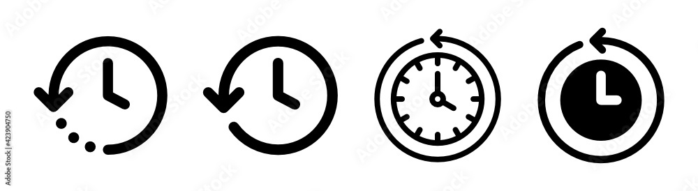 History past events vector icon isolate on white background. Clock go back in time. - obrazy, fototapety, plakaty 