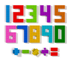 Wall Mural - Toy building blocks numbers and mathematic symbols 3d top view