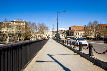 Tbilisi city view and cityscape of the bridge, landscape of capital of Georgia