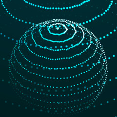 Poster - Abstract 3d sphere. Futuristic dots background. Colored music surface. 3d rendering.
