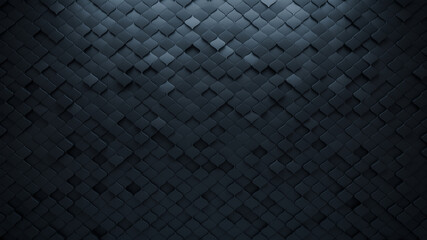 Futuristic, Dark 3D background, with an Arabesque block structure. Wall texture with a 3D tile pattern. 3D Render