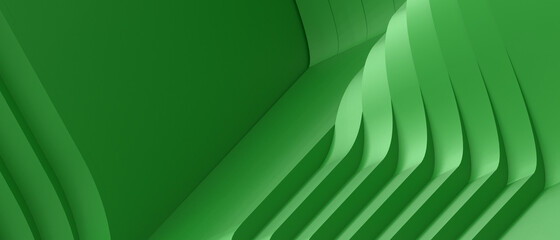 Aufkleber - Creative idea Abstract Waves Futuristic background on Green and folding Origami Paper Art design. website background, Copy space, banner, poster- 3d rendering