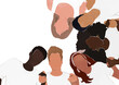 people from different ethnic groups with different skin colors are holding hands. together we are stronger. poster with space for your text or logo. vector flat illustration
