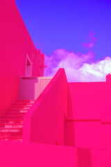 Wall Mural - Fashion tropical location. Bright pink Hotel. Blue sky. Canary islands. Travel advertising concept