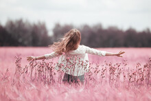 Pink Field Girl Freedom, Nature Springtime Summer Nature Portrait