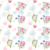 Fototapeta Motyle - Summer blossoming delicate roses on blooming flowers festive background, pastel and soft bouquet floral card