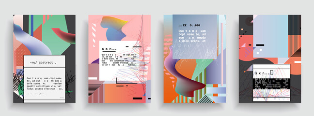 Wall Mural - Covers templates set with graphic geometric elements. Applicable for brochures, posters, covers and banners. Vector illustrations.