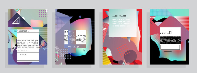 Wall Mural - Covers templates set with graphic geometric elements. Applicable for brochures, posters, covers and banners. Vector illustrations.