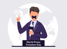 World Press, Freedom Day. Gagged Journalist Vector Illustration.