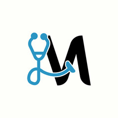 logo letter m with icon stethoscope vector design	