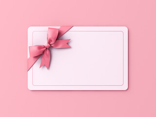 Aufkleber - Blank sweet gift card or gift voucher with pink ribbon bow isolated on pink pastel color background with shadow minimal concept 3D rendering