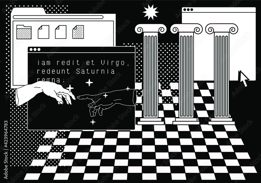 Retro vaporwave desktop with message boxes and user interface elements ...