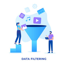 Wall Mural - Flat illustration data filtering concept. Illustration for websites, landing pages, mobile applications, posters and banners