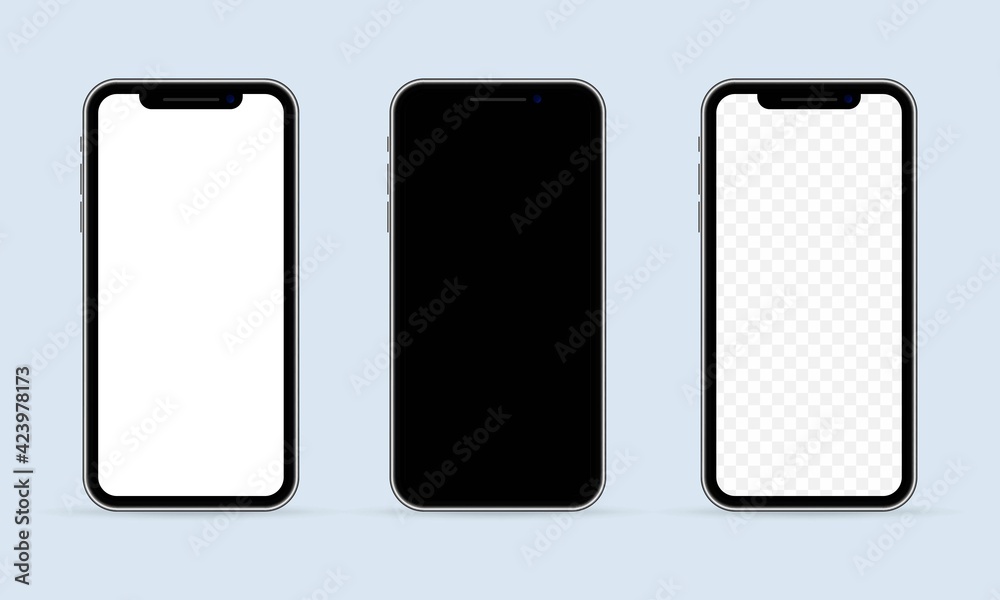 Realistic smartphone screen mockup set. Phone frame with blank display ...