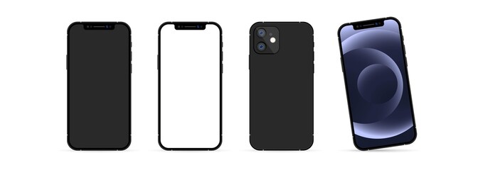 Poster - Realistic phone mock up set. Device display template. Vector EPS 10. Isolated on white background