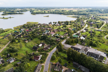 Canvas Print - Aerial view of Dagda town and Dagda lake, Latvia