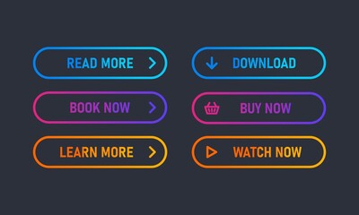 Poster - Set of trendy action button for web, mobile app.Template navigation button menu. Read more, download, buy now. Gradient icon. Vector EPS 10. Isolated background