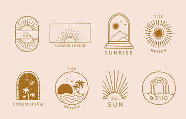 Wall Mural - collection of line design with sun,sea,wave.editable vector illustration for website, sticker, tatto