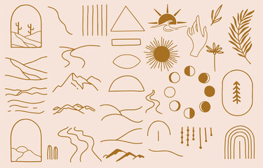 Wall Mural - collection of line design with sun,mountain.editable vector illustration for website, sticker, tatto