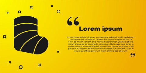 Wall Mural - Black Gypsum cast medical health broken leg icon isolated on yellow background. Vector