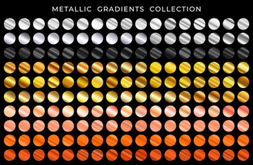 gold, bronze, silver, copper, gold rose and black texture gradation background set. vector metallic 