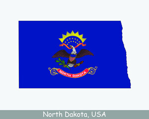 Wall Mural - North Dakota Map Flag. Map of ND, USA with the state flag isolated on white background. United States, America, American, United States of America, US State. Vector illustration.