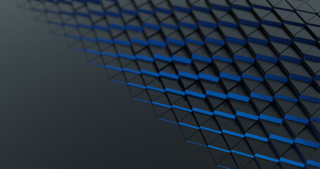 Wall Mural - Metallic triangles nd blue reflection , dynamic style for business and corporate template. 3D rendering