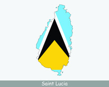 Saint Lucia Flag Map. Map Of St. Lucia With The Saint Lucian National Flag Isolated On A White Background. Vector Illustration.