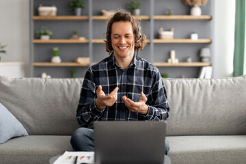 Poster - Freelancer Man Using Laptop Making Video Call Sitting At Home