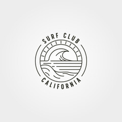 Fototapete - line art surf and wave logo vector symbol illustration design, california surf club minimal design